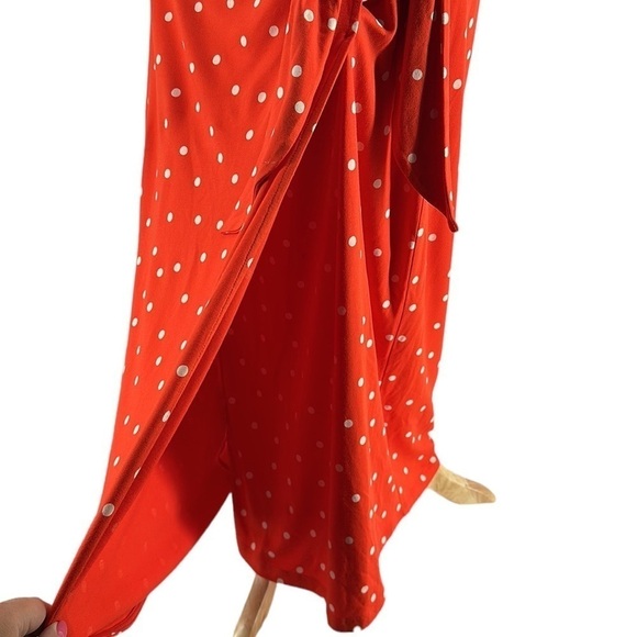 Boden Tamara Jersey Wrap Midi Dress red orange polka dot tie waist stretch sz 8 - Picture 10 of 11